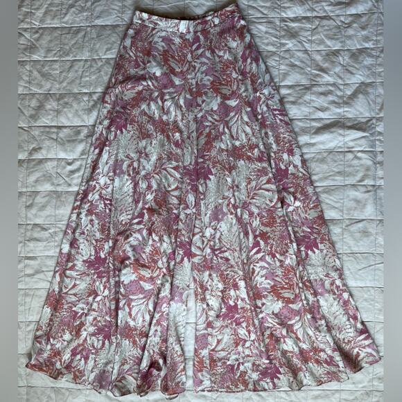 Aakaa Pink, Orange & Cream Floral High Rise Flowy Wide Leg Palazzo Pants - Small - Picture 1 of 13